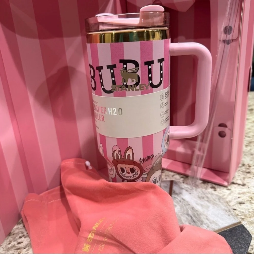 Stanley Pink and Gold Striped Tumbler, Custom Designed, 40oz - Picture 1 of 4